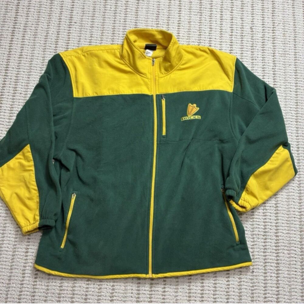 Oregon Ducks Men’s Size XXL Genuine Stuff Full Zip Jacket Coat Green Yellow